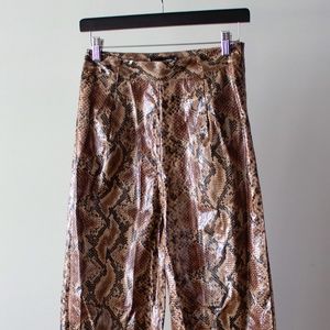 PrettyLittleThing Brown Snake Print Wide Leg Pants